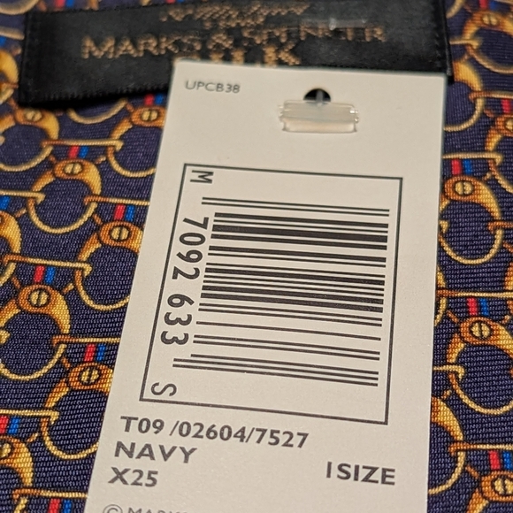Marks & Spencer Navy and Gold horse bit pattern tie. brand new. - Picture 3 of 4